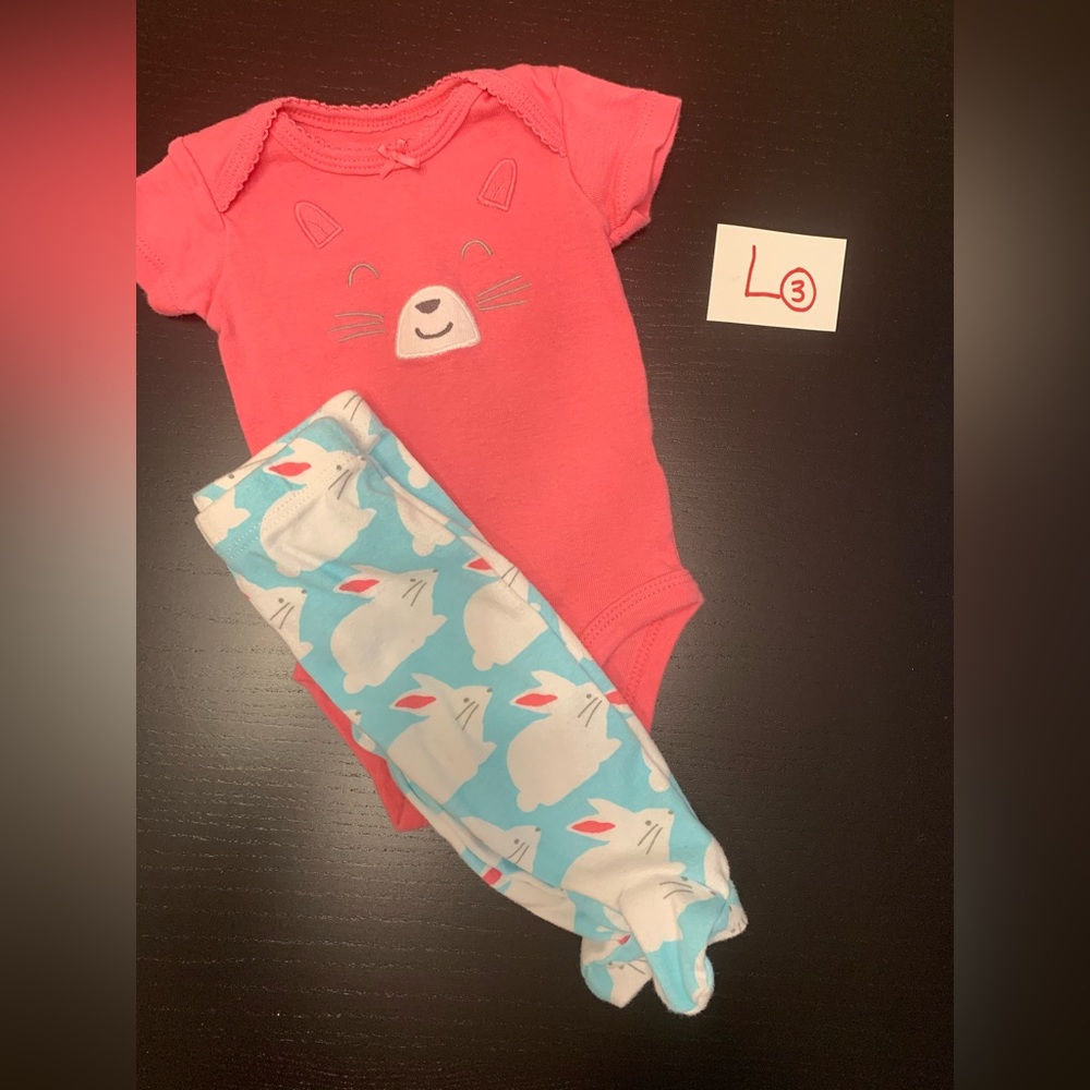 ⭐️2/$6.00⭐️ Carter's Pink and Blue Bunny 2-Piece Set (NB)